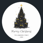 Pegatina Redonda Fun Black Cat Meowy Christmas Tree<br><div class="desc">¡Este divertido pegatina de 'Meowy Navidades es perfecto para los amantes del gato! Un árbol de Navidad hecho de lindos gatos negros con ojos amarillos brillantes está coronado con una estrella dorada. El fondo blanco y el diseño lúdico le dan un toque retro, caprichoso y moderno, lo que lo convierte...</div>