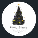 Pegatina Redonda Fun Black Cat Meowy Christmas Tree<br><div class="desc">¡Este divertido pegatina de 'Meowy Navidades es perfecto para los amantes del gato! Un árbol de Navidad hecho de lindos gatos negros con ojos amarillos brillantes está coronado con una estrella dorada. El fondo blanco y el diseño lúdico le dan un toque retro, caprichoso y moderno, lo que lo convierte...</div>