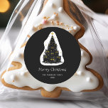 Pegatina Redonda Fun Black Cat Meowy Christmas Tree<br><div class="desc">¡Este divertido pegatina de 'Meowy Navidades es perfecto para los amantes del gato! Un árbol de Navidad hecho de lindos gatos negros con ojos amarillos brillantes está coronado con una estrella dorada. El atrevido fondo negro y el diseño lúdico le dan un toque retro, caprichoso y moderno, lo que lo...</div>