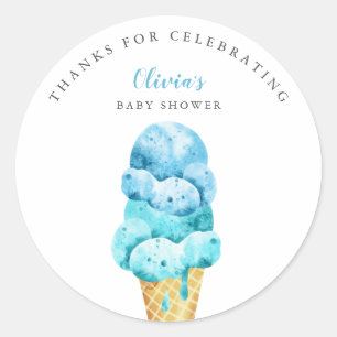 Pegatina Redonda Fun Blue Ice Cream Baby Shower Favor