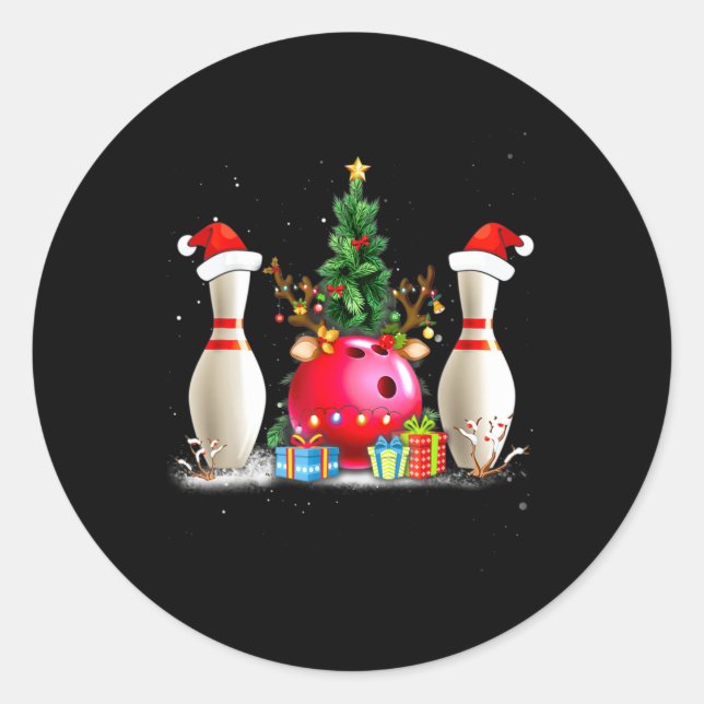 Pegatina Redonda Fun Bowling Christmas Santa Hat Xmas Bowling Lover (Anverso)