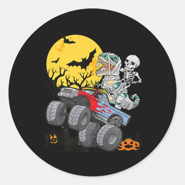 Pegatina Redonda Fun Boys Monster Halloween Camión Calabaza Mami Di (Anverso)