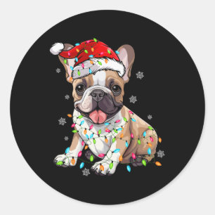 Pegatina Redonda Fun Bulldog francés Perro Árbol Navidades enciende