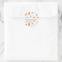 Pegatina Redonda Fun Caricatura Fantasma Personalizada Feliz Hallow