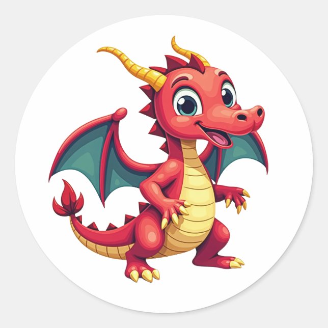 Pegatina Redonda Fun Cartoon Dragon Sticker  (Anverso)
