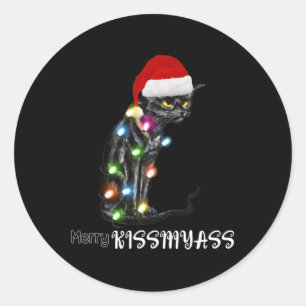 Pegatina Redonda Fun Cat Navidades de Merry Kissmyass
