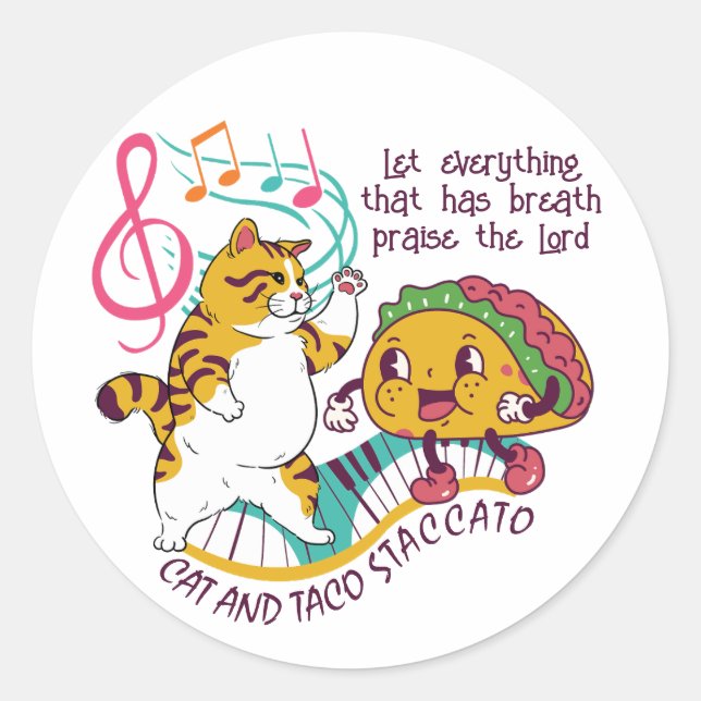 Pegatina Redonda Fun CAT TACO STACCATO Christian (Anverso)