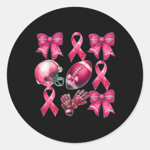 Pegatina Redonda Fun Cheer Cute Coquette Bow Footbyll Cancer