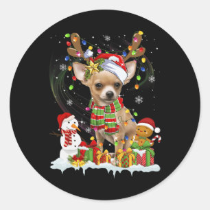 Pegatina Redonda Fun Chihuahua Navidades Ugly Dog Santa Hat Luces