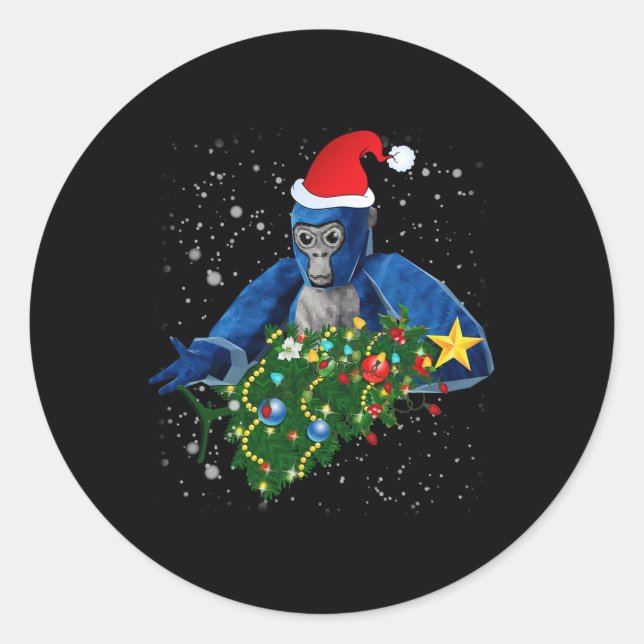 Pegatina Redonda Fun Christmas Gorilla Tag  (Anverso)