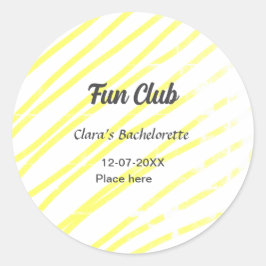 Pegatina Redonda Fun Club bachelorette party yellow lines backgroun
