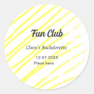Pegatina Redonda Fun Club bachelorette party yellow lines backgroun