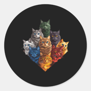 Pegatina Redonda Fun Color Gatos Equipo De Arte Para Gato Mamá Papá