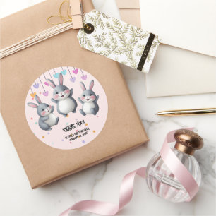 Pegatina Redonda Fun Colorful Cute Hoppers Bunny Baby Shower