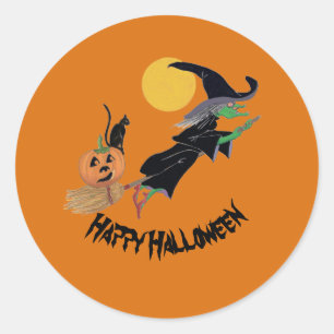 Pegatina Redonda Fun Colorful Witch Halloween