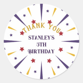 Pegatina Redonda Fun Colorous Star Birthday Party Gracias