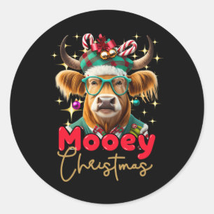 Pegatina Redonda Fun Cow Mooey Navidades Scottish Family Group