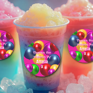 Pegatina Redonda Fun Cumpleaños Globos Favor Personalizado