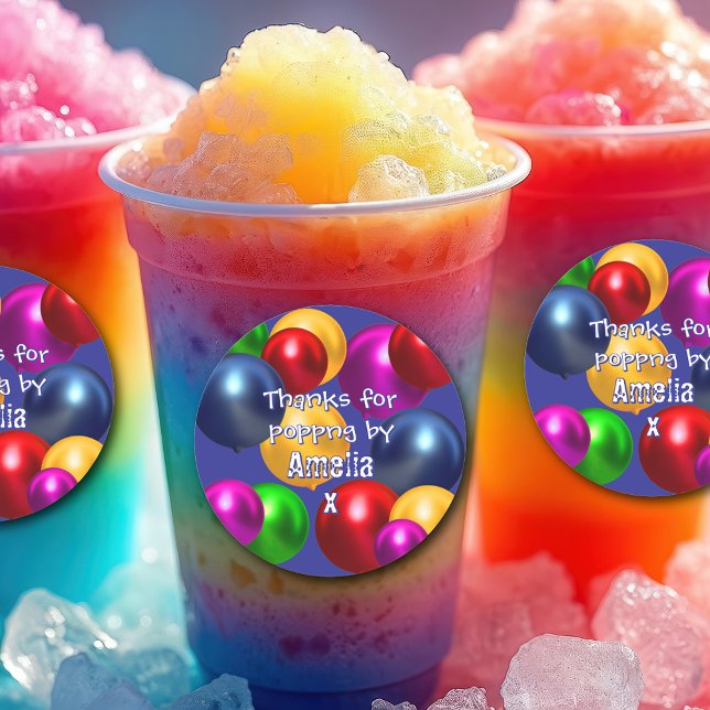 Pegatina Redonda Fun Cumpleaños Globos Favor Personalizado (Subido por el creador)