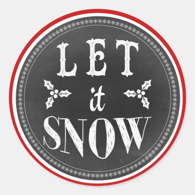 Pegatina Redonda Fun Cute Let It Snow Blackboard (Anverso)