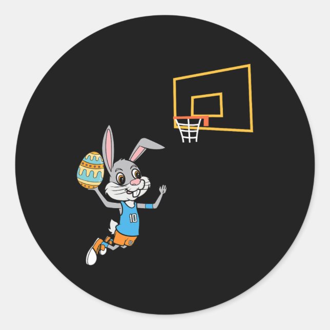 Pegatina Redonda Fun Easter Egny Bunny Dunk Basketball Game Easter  (Anverso)