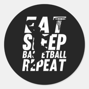Pegatina Redonda Fun Eat Sleep Baloncesto Repetir Coach Player Spor
