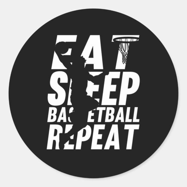 Pegatina Redonda Fun Eat Sleep Baloncesto Repetir Coach Player Spor (Anverso)