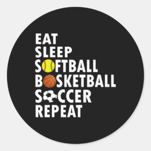 Pegatina Redonda Fun Eat Sleep Softball Baloncesto Hombres Hombres