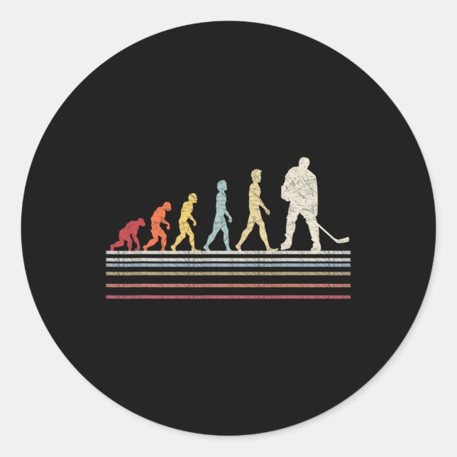Pegatina Redonda Fun Field Hockey Evolución Del Hombre Vint Retro (Anverso)
