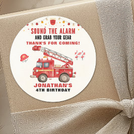 Pegatina Redonda Fun Firefighter Birthday Boy Party