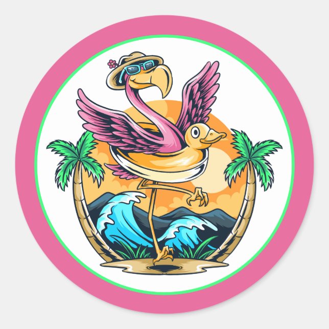 Pegatina Redonda Fun Flamingo Verano (Anverso)