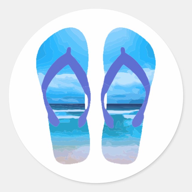 Pegatina Redonda Fun Flip Flops Summer Beach Art para vacaciones (Anverso)