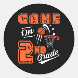 Pegatina Redonda Fun Games On Second Grado Basketball First Day Of