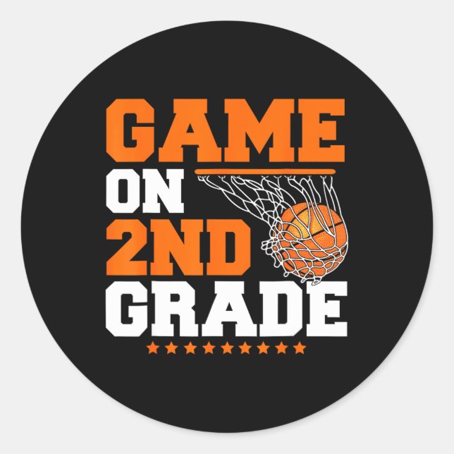 Pegatina Redonda Fun Games On Second Grado Basketball First Day Of (Anverso)