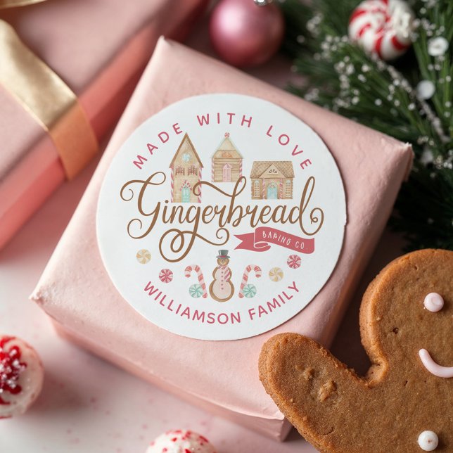 Pegatina Redonda Fun Gingerbread Baking Co Gingerbread House Bing (Fun Gingerbread Baking Co Gingerbread House Baking Classic Round Sticker)