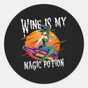 Pegatina Redonda Fun Halloween Bebe Witch Magic Wine Drinker