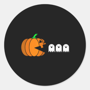 Pegatina Redonda Fun Halloween Calabaza comiendo fantasma