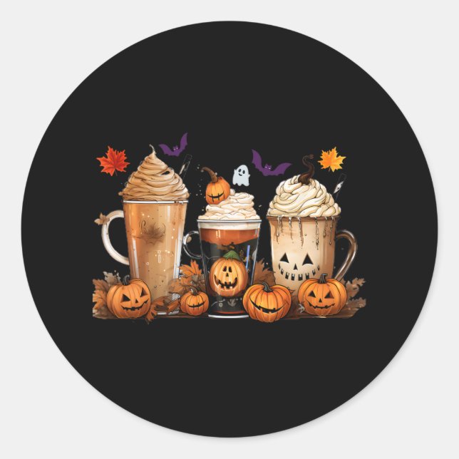 Pegatina Redonda Fun Halloween Calabaza Spice Latte Café Cae Mujere (Anverso)