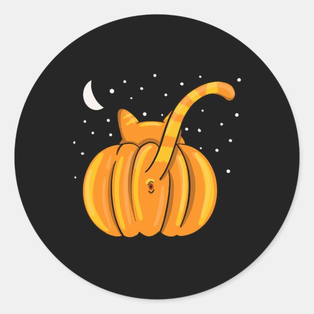 Pegatina Redonda Fun Halloween Cat Butt Pumpkin Naranja Tab (Anverso)