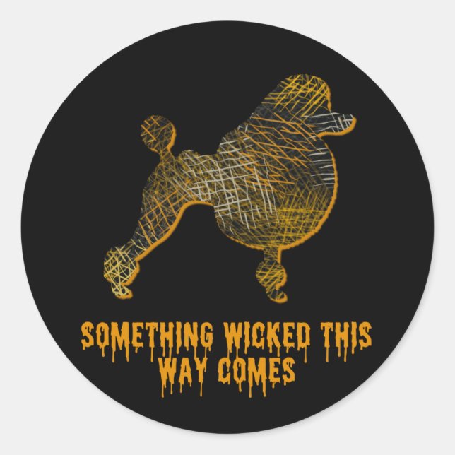 Pegatina Redonda Fun Halloween en la silueta de perro caniche (Anverso)