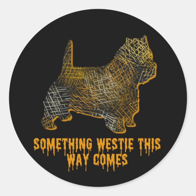 Pegatina Redonda Fun Halloween en la silueta de perro del territori (Anverso)