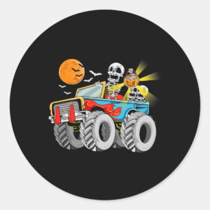 Pegatina Redonda Fun Halloween Skeleton Monster-truck niños niños n