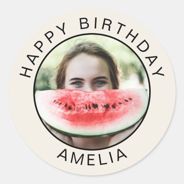 Pegatina Redonda Fun Happy Birthday Photo Sticker (Anverso)