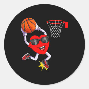 Pegatina Redonda Fun Heart Dunking Baloncesto Deportivo Amantes de 