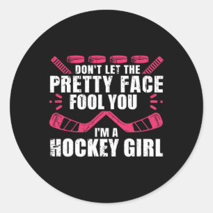 Pegatina Redonda Fun Hockey Arte Para Mujeres Chicas Hockey Deporte