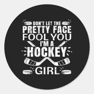 Pegatina Redonda Fun Hockey Arte Para Mujeres Chicas Hockey Deporte