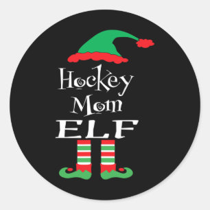 Pegatina Redonda Fun Hockey Mamá Elf Xmas Partido Familiar Mujeres