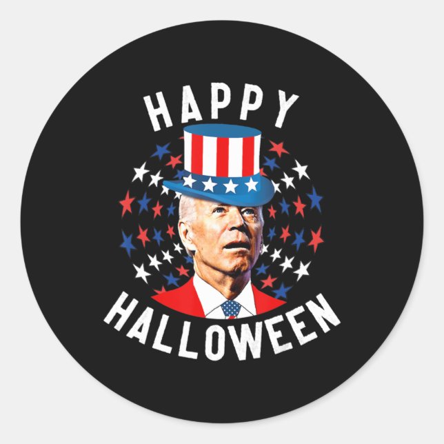 Pegatina Redonda Fun Joe Biden Feliz Halloween Para El 4 De Julio D (Anverso)