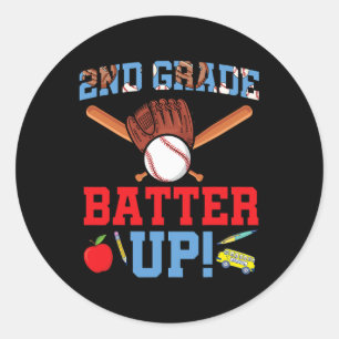 Pegatina Redonda Fun Jugador De Béisbol De Segundo Grado Primer Día