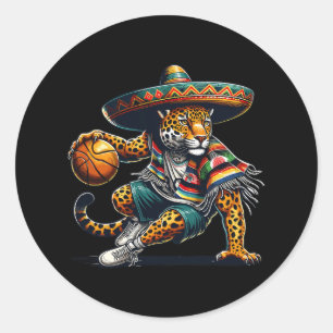 Pegatina Redonda Fun Mexicano Cinco De Mayo Sombrero Jaguar Bysketb